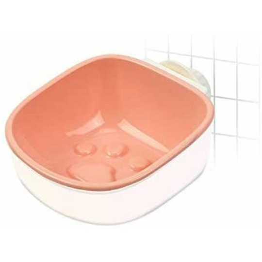 Removable Dog Bowl Slow Feeding Pet Cat Bowls, Eco-Friendly Plastic Hanging Anti-Choke Cat Food Cage Container Slow Eating (Pink, Footprint)