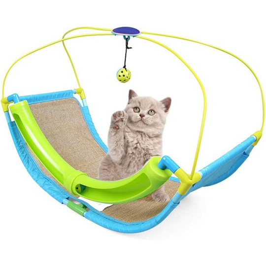 Cat Beds for Indoor Cats, Cat Scratch Cradle with Scratch Mat for Summer Cat Activities and Hanging Balls for Pets