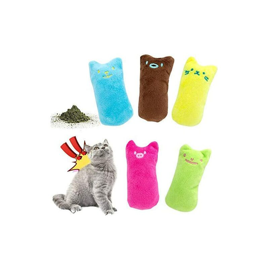 Litzee - Cat Catnip Toys, 5 Pack Interactive Catnip Toys for Cat Playing, Cartoon Square Catnip Pillow Chewing Toys Teeth Cleaning Toys for Cat