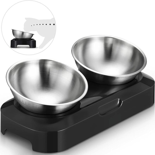 Joorrt - Cat Bowl with Stainless Steel, Cat Feeding Bowl with Adjustable 0° and 15°, Raised Cat Bowl Set that Protects the Cat's Neck from Stress,