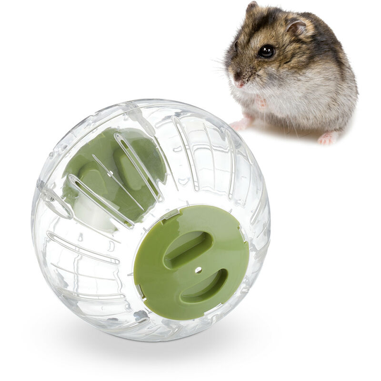 Relaxdays - Hamster Ball, ø 18.5 cm, Exercise Toy for Hamsters & Mice, Free Range Rodent Orb, Plastic, Transparent/Green