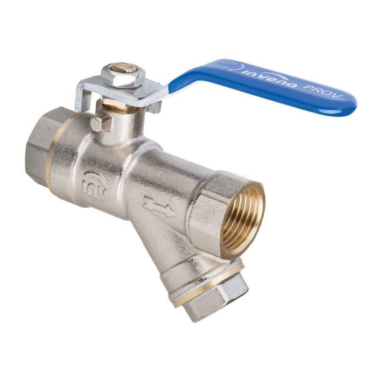 Standard Water Flow Rate Ball Valve with Strainer and Handle Female x Female 3/4" European Thread BSP