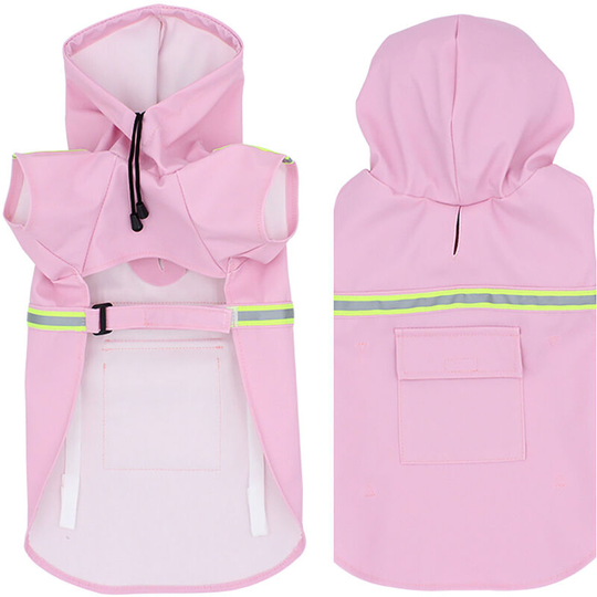MUFF Reflective Dog Raincoat - Waterproof Dog Raincoat with Hood, Adjustable Girth (Pink L)