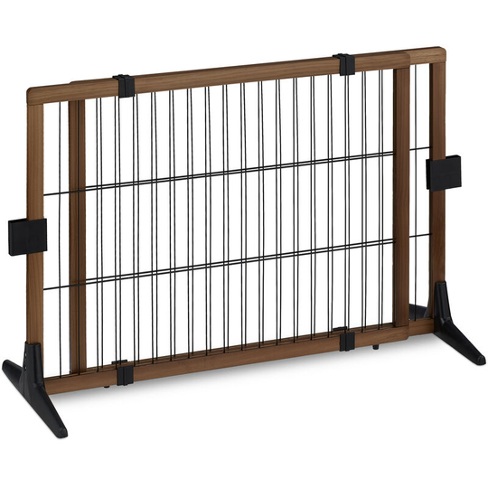 Relaxdays - Safety Gate for Children & Pets, HxD: 71 x 107-172 cm, with Feet and Floor Protectors, Free-Standing, Brown
