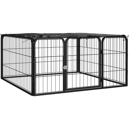 Dog Playpen 4 Panels Black 100x50 cm Powder-coated Steel Vidaxl Black