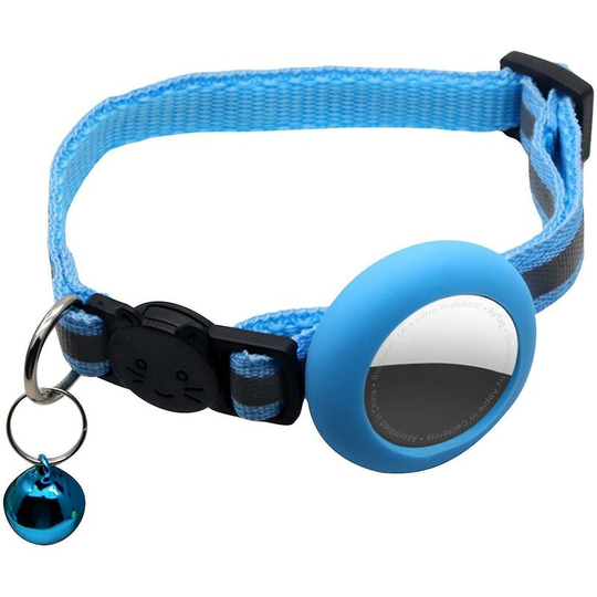 Joorrt - Cat Collar for Airtag Adjustable Pet Collar for Apple Airtags Soft Nylon Cat Collars with Detachable Air Tag Sleeve for Puppy CatBlue