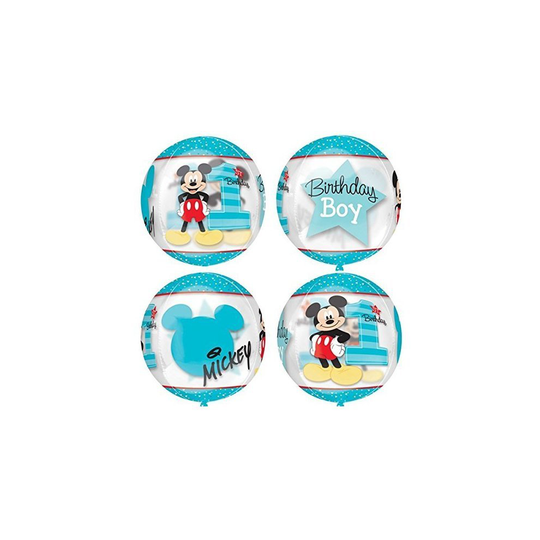 Mickey Mouse 1st Birthday Boy Clear Orbz Foil Balloons 15/38cm w x 16/40cm h