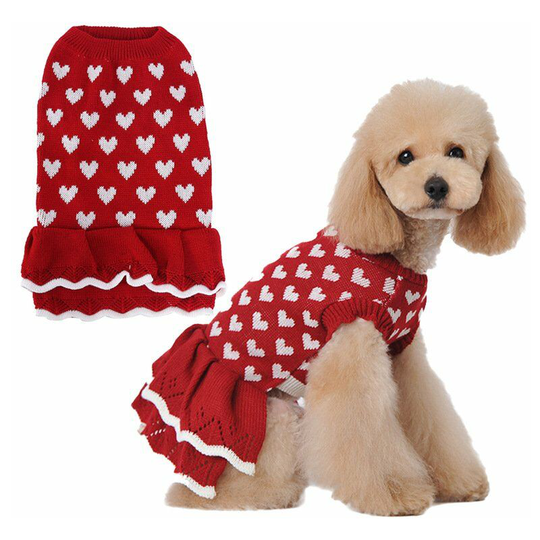 Red Winter Warm Dog Princess Dress Clothes Dachshund Chihuahua Corgi Thsinde