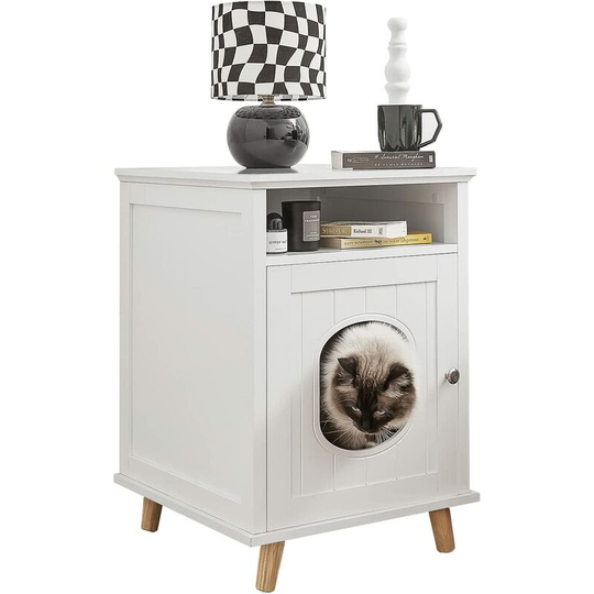 Bedside Cabinet Nightstand with Cat House,HAT01-W - Sobuy