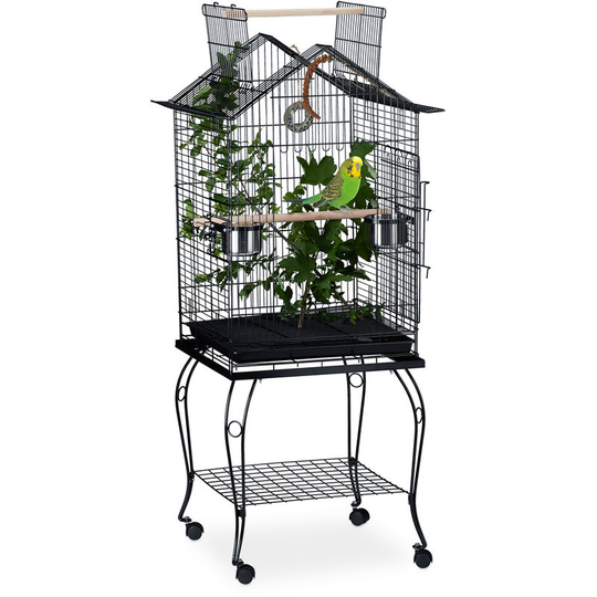 Relaxdays - Aviary with Play Top, Shelf, On Castors, xxl Birdcage, Curved Feet, hwd 140x62x59 cm, Black