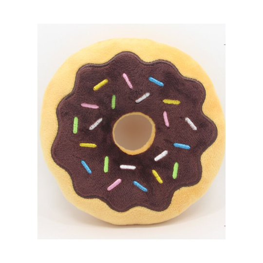 Squeaky Donut Small and Medium Dog Plush Puppy Cat Pet Sound Interactive Chew Toy (Brown)