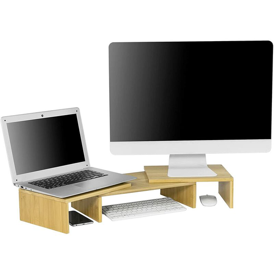 Bamboo Monitor Stand Monitor Riser Desk Organizer, Designed for 2 Monitors,BBF08-N - Sobuy