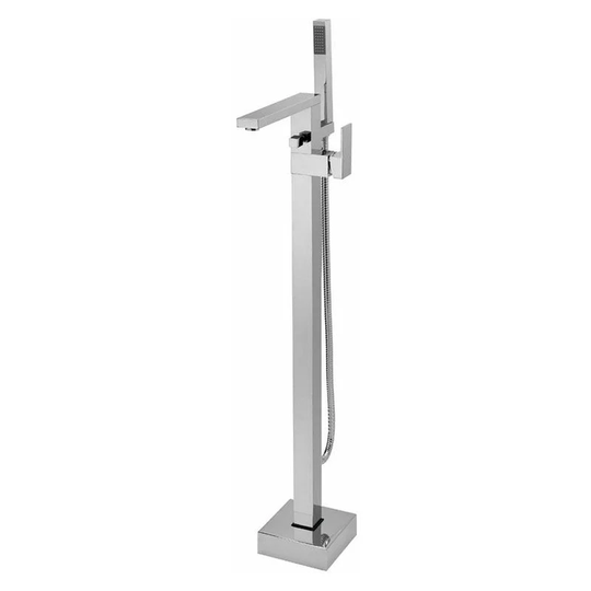 Neshome - Cube Modern Design Square Freestanding Chrome Bath Shower Mixer Tap With Handset Kit