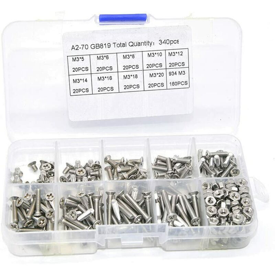 Briday - 340 Pcs 304 Stainless Steel Countersunk Hex Screws Assortment