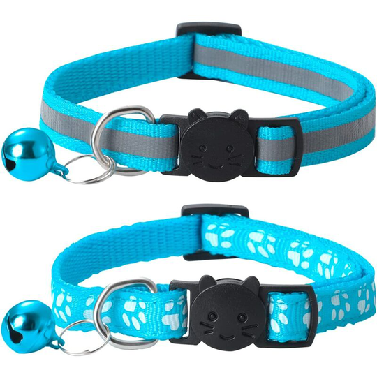 Modou - 2pcs Reflective Kitten Collar Anti Choke Cat Collar With Bell Safety Buckle Adjustable Kitten Collars 19-30cm