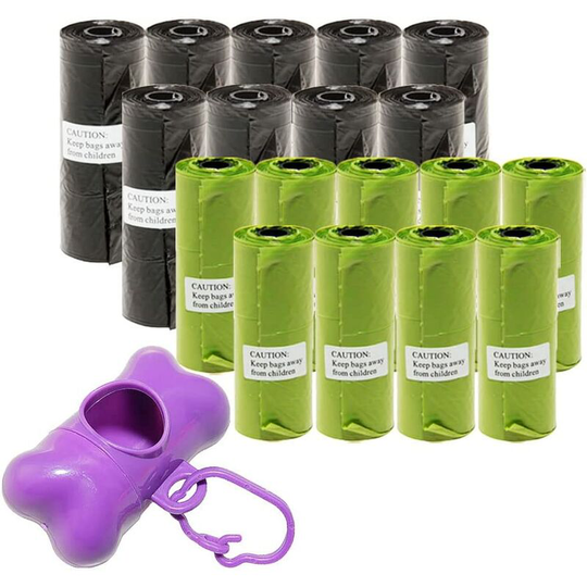Dog Poop Bag with Dispenser and Leash Clip, Dog Poop Bag, Degradable (Purple) 18 Rolls