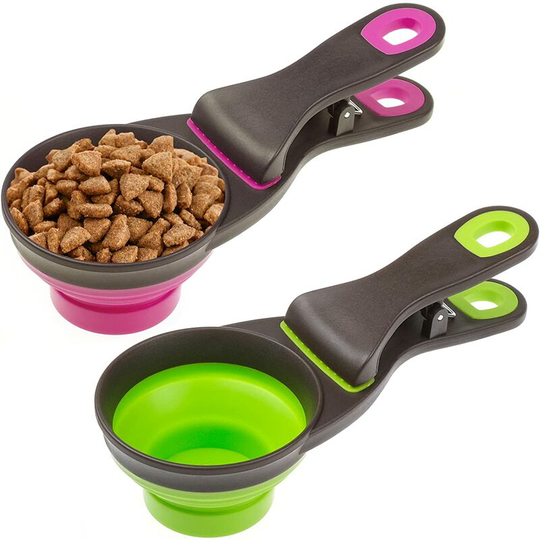 2 Pieces Pet Food Scoop, Silicone Measuring Cup, Sealing Clip Bags for Dogs Cats Storage Water Bowl