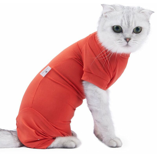 Pet Recovery Suit Four Legs Abdominal Wound Jacket for Cats, Orange&Large