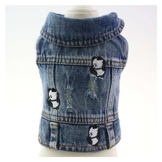 Benobby Kids - Pet clothes Bichon teddy dogs spring, summer and autumn new decorative hole panda embroidered denim vest, (m) size clothing size