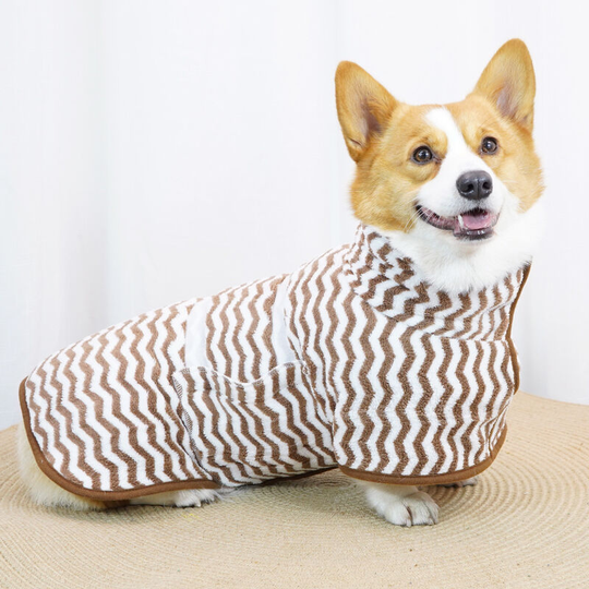 Coffee superfine fiber pet bathrobe, water absorption, quick drying printing, dog bathrobe, bath towel, 40 * 45 * 54cm