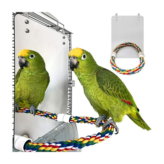 Sun Flowergb - 7 inch bird mirror with rope perch parrot mirror cage bird toy swing parrot cage toy parrot cone lovebird canary