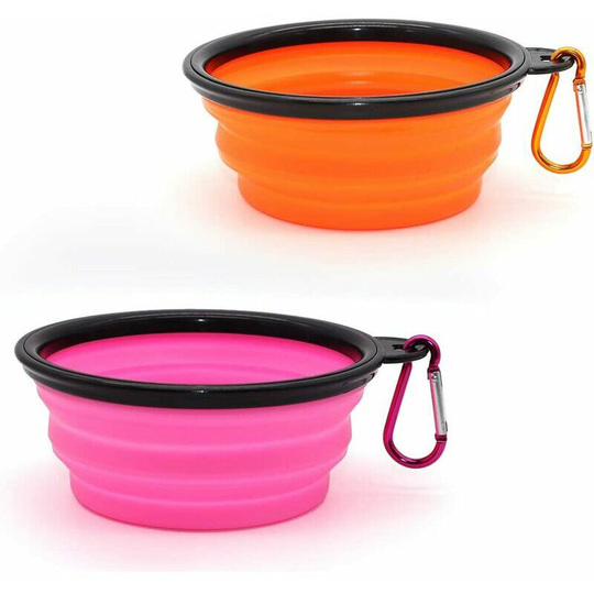 Travel Dog Bowls and Cat Bowls Portable Dog Bowl Orange and Pink2 Pieces Collapsible Dog Bowl350ml
