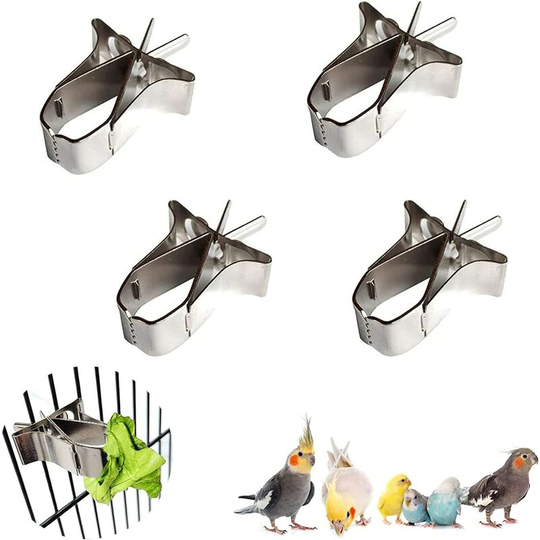 4 Pieces Bird Feeder for Parrots, Stainless Steel Bird Feeder Food Holder Accessory Holder for Bird Cage