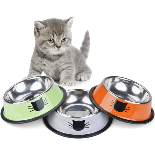 Bearsu - 3PCS Pet Bowl Stainless Steel Non-Skid Base Dog Bowl Cat Bowl