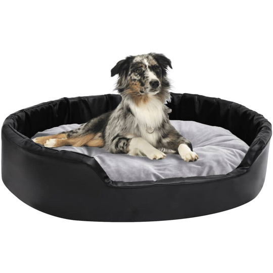 Dog Bed Black and Grey 90x79x20 cm Plush and Faux Leather