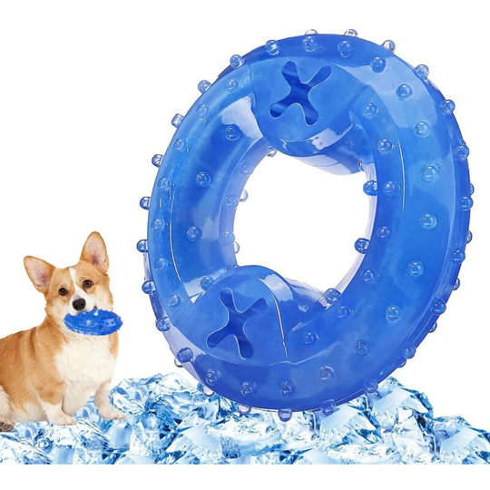 Puppy Teething Chew Toys, Cooling Dog Teething Toys, Freeze Treat Dispensing Dog Toy Ring,Blue,2pack