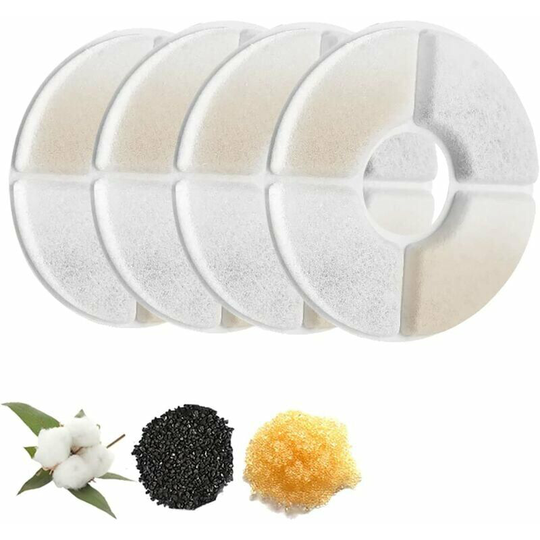 Echoo - Cat Water Fountain Filter, 4pcs Round Shape Cat Dog Fountain Replacement Filters, Replacement Filters with Activated Carbon and Ion Exchange