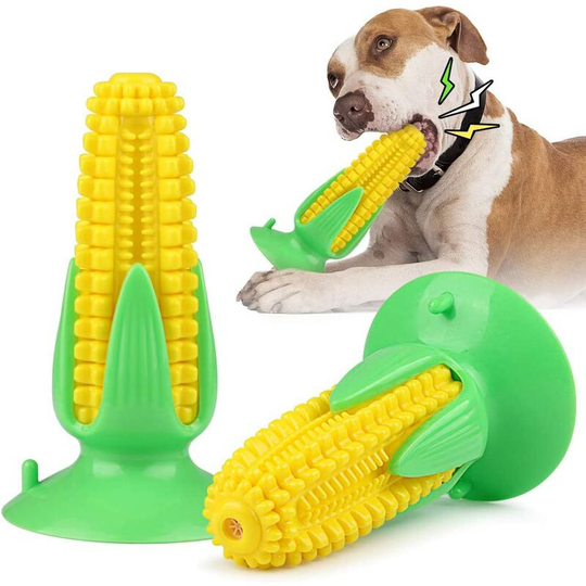 Corn Dog Toothbrush with Suction Cup, Molar Squeaky Dog Chew with Durable Bite Resistant Teeth Cleaning Chew