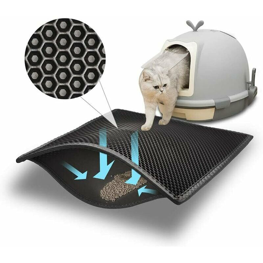 Cat Litter Mat 24*18in Cat Litter Tray, Waterproof Non-Toxic eva, Double Layer Honeycomb Design (Black)