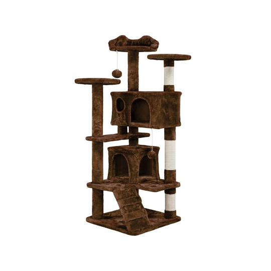 54.5'H Cat Tree Tower for Kittens & Small/Medium Cats, Brown - brown - Yaheetech
