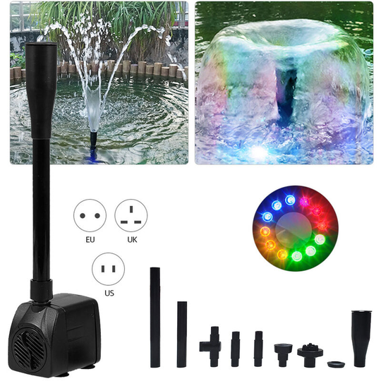 Submersible Water Pump with 12 led Light 15W Ultra-quiet IP68 Waterproof for Aquarium Fish Tank Fountain