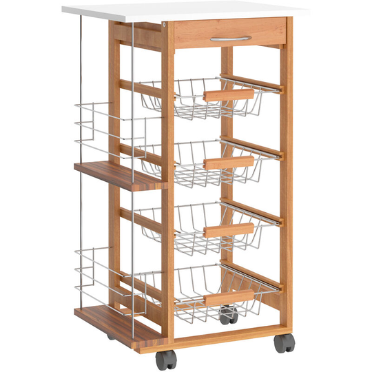 Multi-Use Kitchen Island Trolley Baskets Side Racks Drawer Worktop Brown - Brown - Homcom