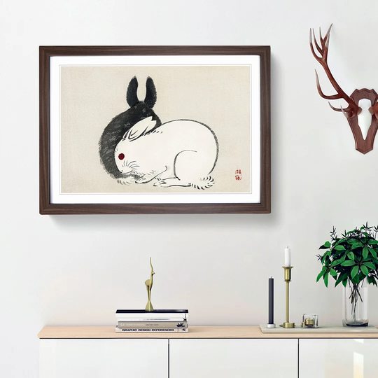 Black and White Rabbits by Kono Bairei - Picture Frame Painting Print