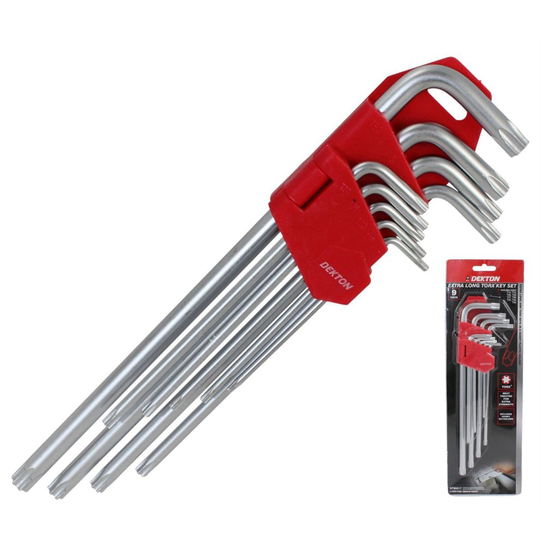 Dekton Extra Long Star Torx Allen Key Security Wrench Set T10 - T50 9 Pc Keys