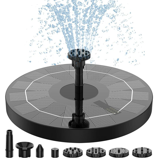 2.5W Solar Bird Bath Fountain, Solar Fountain Pump for Bird Bath with 6 Nozzles, Solar Powered Water Fountain Pump for Garden, Ponds, Pool, Fish