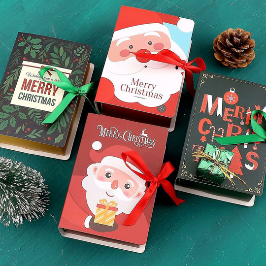 Deckon - Christmas Candy Boxes Xmas Creative Paper Favour Gift Treat Box With Ribbon Christmas Cookie Boxes Bakery Candy Treat Boxes For Xmas Cupcake