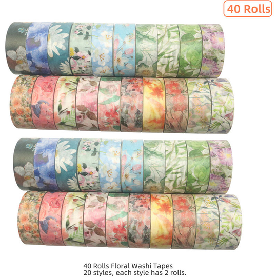 40 Rolls Washi Tape Set Floral Flower Leaves Plant Decorative Washi Masking Tapes 15mm Wide Adhesive Tape Sticker