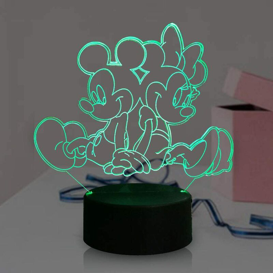 Devenirriche - Mickey Minnie Mouse Kids Night Light, 3D Friendship led Lamp, Living Room Decor Remote Control 16 Colors Change Mood Bulb Christmas