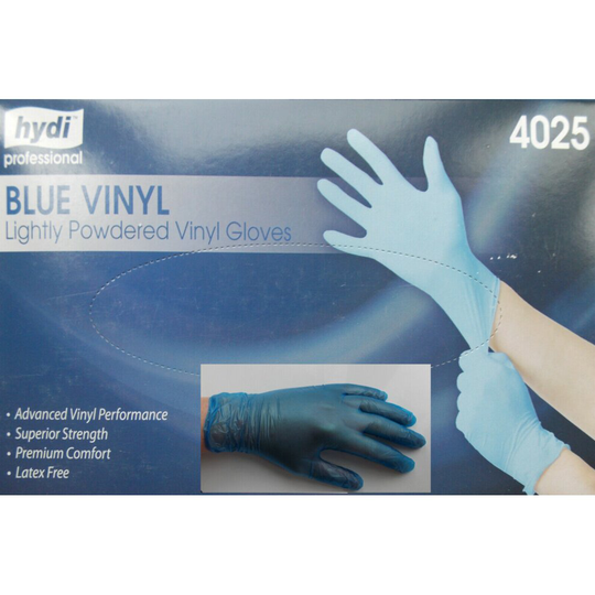 Hydi Professional Blue Vinyl Lightly Powdered Gloves Latex Free Large