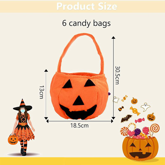 Briday - Halloween Candy Bags, 6 Pieces Halloween Pumpkin Bag Non-Woven Candy Bags Trick or Treat Gift Bags for Halloween Party Supplies, Halloween