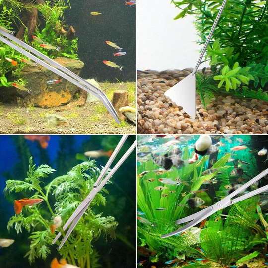 Echoo - Stainless Steel Aquarium Tool Kit 6 in 1 Tweezers Scissors Spatula Aquascaping Set for Aquarium Fish Tank
