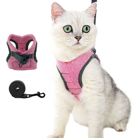 Cat Harness and Leash Set Anti-Escape, Adjustable and Padded with Running Padding, Comfortable Outdoor Jacket for Kitten, Puppy, Rabbit (s, Rosa)