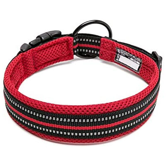 Perle Rare - Soft Mesh Padded Dog Collar Reflective Nylon Dog Collar Breathable Anti-Suffocation Durable Anti-Chafing Webbing Buckle, Size (m