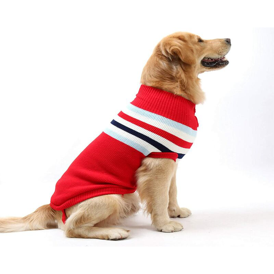 Classic Striped Dog Turtleneck Sweater for Dogs and Pets for Fall Winter (Red Stripes)