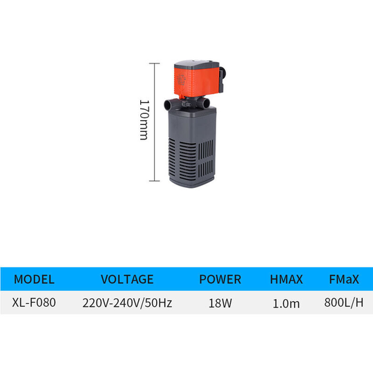 3 in 1 Aquarium Submersible Filter Pump, Pump with Built-in Filter, Suitable for Small Fish Tank/Turtle/Aquarium, XL-F080 18W, 1pc