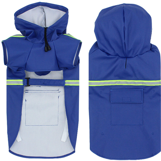 Reflective Dog Raincoat - Waterproof Dog Raincoat with Hood, Adjustable Girth (Dark Blue s) - Muff
